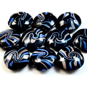 5 PCs Black Lampwork Beads, 16mm Beads, Murano Glass Beads, Venetian Glass Beads, Silver Foil Beads, Handmade Glass Beads, Vintage Beads