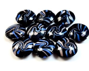 5 st svarta lamppärlor, 16 mm pärlor, Murano-glaspärlor, venetianska glaspärlor, silverfoliepärlor, handgjorda glaspärlor, vintagepärlor