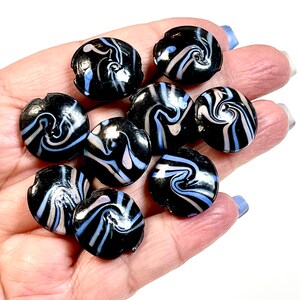 5 PCs Black Lampwork Beads, 16mm Beads, Murano Glass Beads, Venetian Glass Beads, Silver Foil Beads, Handmade Glass Beads, Vintage Beads