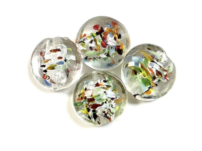 5 PCs Lampwork Beads, 16mm Beads, Murano Glass Beads, Venetian Glass Beads, Silver Foil Beads, Handmade Glass Beads, Vintage Beads image 1