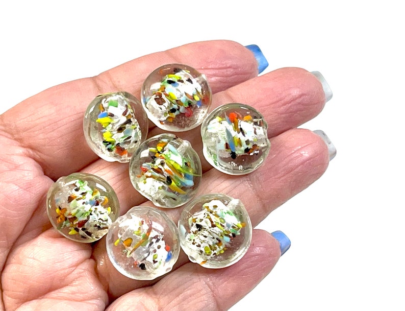 5 PCs Lampwork Beads, 16mm Beads, Murano Glass Beads, Venetian Glass Beads, Silver Foil Beads, Handmade Glass Beads, Vintage Beads image 2