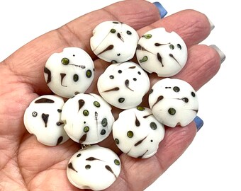 5 PCs White Lampwork Beads, 16mm Beads, Murano Glass Beads, Venetian Glass Beads, Silver Foil Beads, Handmade Glass Beads, Vintage Beads