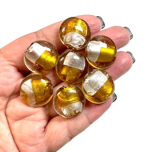 5 PCs Lampwork Beads, Lampwork Glass Beads, Murano Glass Beads, Venetian Glass Beads, Silver Foil Beads, Handmade Glass Beads, Vintage Beads