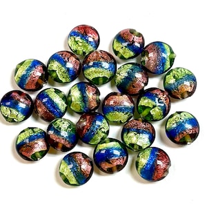 5 PCs Lampwork Beads, Lampwork Glass Beads, Murano Glass Beads, Venetian Glass Beads, Silver Foil Beads, Handmade Glass Beads, Vintage Beads