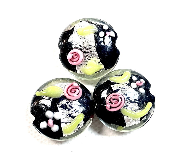 5 PCs Lampwork Beads, Lampwork Glass Beads, Murano Glass Beads, Venetian Glass Beads, Silver Foil Beads, Handmade Glass Beads, Vintage Beads image 2