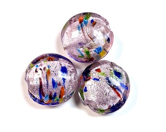 5 PCs Lampwork Beads, 20mm Focal Beads, Murano Glass Beads, Venetian Glass Beads, Silver Foil Beads, Handmade Glass Beads, Vintage Beads