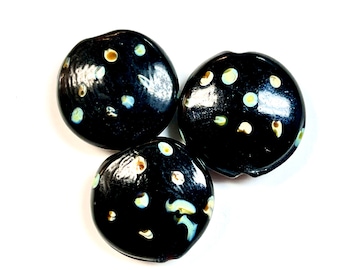 5 st svarta lamppärlor, 16 mm pärlor, Murano-glaspärlor, venetianska glaspärlor, silverfoliepärlor, handgjorda glaspärlor, vintagepärlor