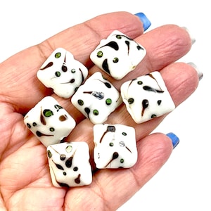 5 PCs White Lampwork Beads, 16mm Beads, Murano Glass Beads, Venetian Glass Beads, Silver Foil Beads, Handmade Glass Beads, Vintage Beads