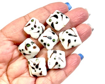 5 PCs White Lampwork Beads, 16mm Beads, Murano Glass Beads, Venetian Glass Beads, Silver Foil Beads, Handmade Glass Beads, Vintage Beads