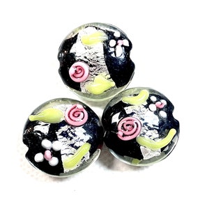 Lampwork Beads, Lampwork Glass Beads, Murano Glass Beads, Venetian Glass Beads, Silver Foil Beads, Handmade Glass Beads, Jewelry Supplies