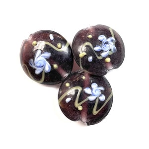 5 PCs Purple Lampwork Beads, 16mm Beads, Murano Glass Beads, Venetian Glass Beads, Silver Foil Beads, Handmade Glass Beads, Vintage Beads