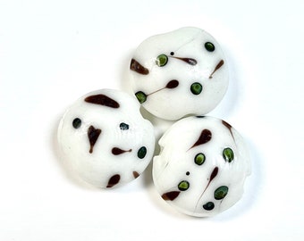 5 PCs White Lampwork Beads, 16mm Beads, Murano Glass Beads, Venetian Glass Beads, Silver Foil Beads, Handmade Glass Beads, Vintage Beads
