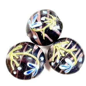 5 PCs Purple Lampwork Beads, 16mm Beads, Murano Glass Beads, Venetian Glass Beads, Silver Foil Beads, Handmade Glass Beads, Vintage Beads