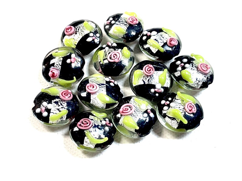 5 PCs Lampwork Beads, Lampwork Glass Beads, Murano Glass Beads, Venetian Glass Beads, Silver Foil Beads, Handmade Glass Beads, Vintage Beads image 5