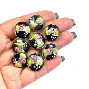 5 PCs Lampwork Beads, Lampwork Glass Beads, Murano Glass Beads, Venetian Glass Beads, Silver Foil Beads, Handmade Glass Beads, Vintage Beads image 1