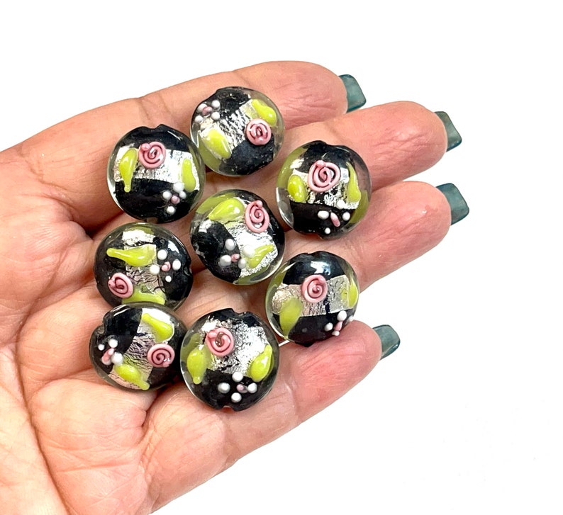 5 PCs Lampwork Beads, Lampwork Glass Beads, Murano Glass Beads, Venetian Glass Beads, Silver Foil Beads, Handmade Glass Beads, Vintage Beads image 1