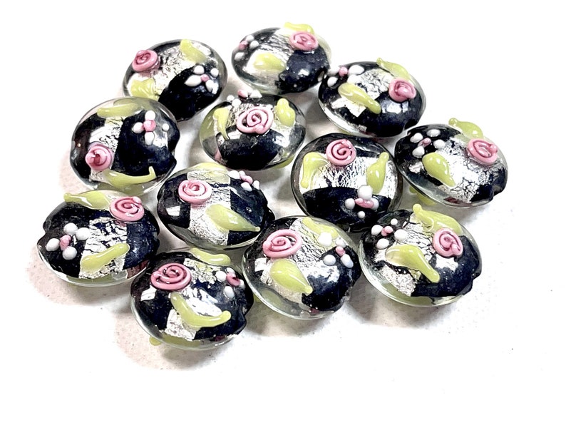 5 PCs Lampwork Beads, Lampwork Glass Beads, Murano Glass Beads, Venetian Glass Beads, Silver Foil Beads, Handmade Glass Beads, Vintage Beads image 3