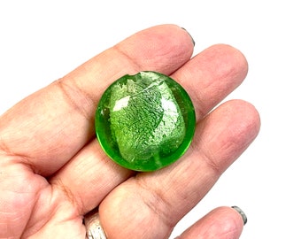 2pcs 28mm Large Lampwork Glass Beads, Focal Beads, Murano Glass Beads, Venetian Glass Beads, Silver Foil Beads, Handmade Beads, Vintage