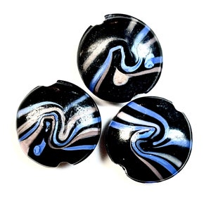 5 PCs Black Lampwork Beads, 16mm Beads, Murano Glass Beads, Venetian Glass Beads, Silver Foil Beads, Handmade Glass Beads, Vintage Beads