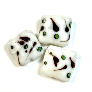 5 PCs White Lampwork Beads, 16mm Beads, Murano Glass Beads, Venetian Glass Beads, Silver Foil Beads, Handmade Glass Beads, Vintage Beads