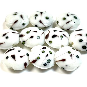5 PCs White Lampwork Beads, 16mm Beads, Murano Glass Beads, Venetian Glass Beads, Silver Foil Beads, Handmade Glass Beads, Vintage Beads