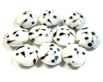 5 PCs White Lampwork Beads, 16mm Beads, Murano Glass Beads, Venetian Glass Beads, Silver Foil Beads, Handmade Glass Beads, Vintage Beads