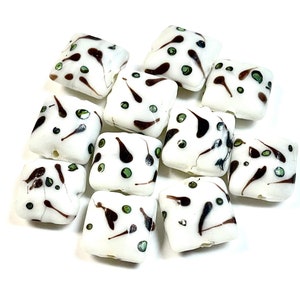 5 PCs White Lampwork Beads, 16mm Beads, Murano Glass Beads, Venetian Glass Beads, Silver Foil Beads, Handmade Glass Beads, Vintage Beads