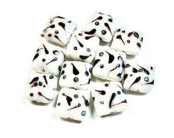 5 PCs White Lampwork Beads, 16mm Beads, Murano Glass Beads, Venetian Glass Beads, Silver Foil Beads, Handmade Glass Beads, Vintage Beads