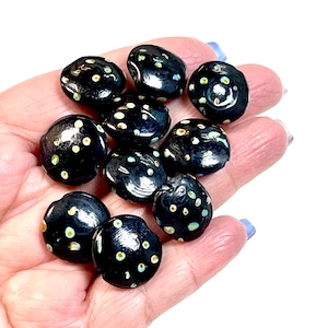5 PCs Black Lampwork Beads, 16mm Beads, Murano Glass Beads, Venetian Glass Beads, Silver Foil Beads, Handmade Glass Beads, Vintage Beads