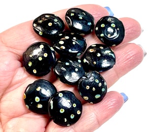 5 st svarta lamppärlor, 16 mm pärlor, Murano-glaspärlor, venetianska glaspärlor, silverfoliepärlor, handgjorda glaspärlor, vintagepärlor