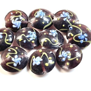 5 PCs Purple Lampwork Beads, 16mm Beads, Murano Glass Beads, Venetian Glass Beads, Silver Foil Beads, Handmade Glass Beads, Vintage Beads