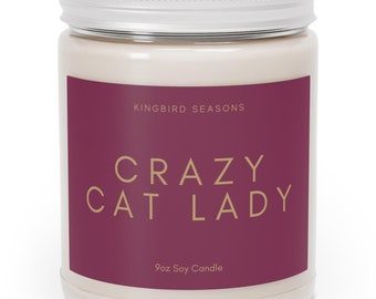 Crazy Cat Lady Candle | Funny Candle for Cat Lovers | 9oz Soy Wax Candle | Cat Mom Gift