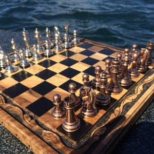 Handmade Metal Chess Set, Wooden Chess Set, Elegant Chess Set, Chess Set, Metal Chess Pieces, Handmade Wooden Chess Set, Unique Chess Set