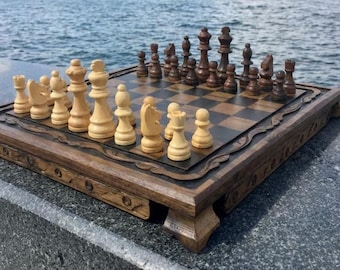 Luxury Handmade Vintage Style Wooden Chess Set, Unique Table Decor