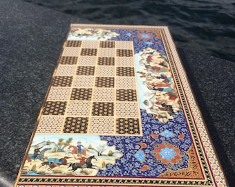 XL Handmade Backgammon Set 19.6” – Khatam Marquetry Persian Inlaid Wooden Board, Luxury Gift