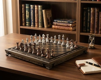 Handmade Walnut Chess Board, Antique Style, Nostalgic Wood Veneer, 35x35cm (Board Only)