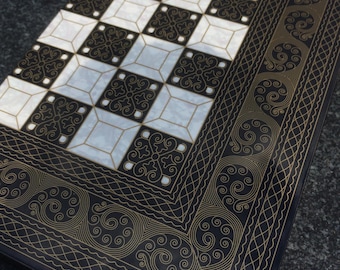 Mosaic Wooden Backgammon Set: Patterned Board Game