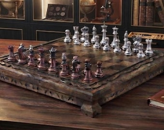 Personalized Walnut Nostalgic Antique Style Chess Board , Elegan Board, %100 Handmade Table, Unique