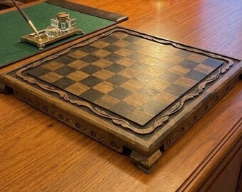 Nostalgic Elegant Walnut Chess Board, Handmade Wooden Chess, Antique Style, Wood Veneer, Decorative Table