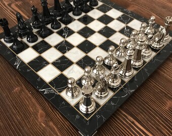 Luxury Handmade Zamak Metal Chess Piece: Roman Kingdom, Marble Pattern Table