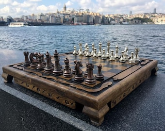 Personalized Nostalgic Antique Style Chess Board , Elegan Board, %100 Handmade Table, Unique