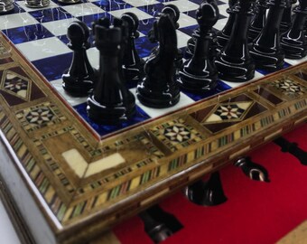Nostalgic Style Handmade Wooden Chess Set with Metal Pieces – XL Board & Storage