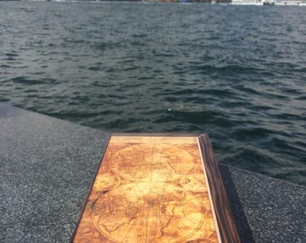 Jogo de Gamão com Mapa Mundi Feito à Mão, Tabuleiro de Madeira, Presente para o Dia das Mães