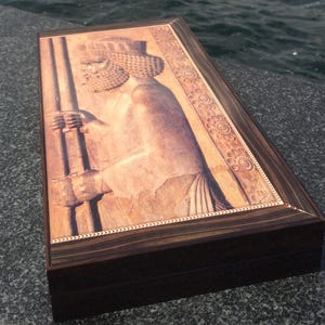 Antikes Kurush Backgammon, Korush aus Holz, gemustertes Set, handgefertigtes Backgammon, Papa Geschenk