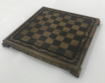 Scacchiera in legno di noce, stile antico, impiallacciatura in legno, decorativa da tavolo (35x35x3,5 cm)