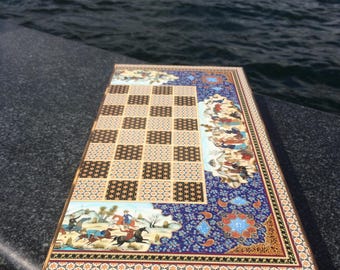 XL Antique Persian Style Khatam Backgammon Set, Wooden Chess Board, Husband Gift, Christmas Chess