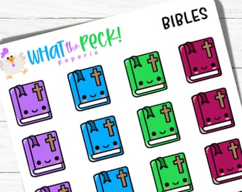 Pegatinas con iconos de la Biblia para planificadores / Jesús, iglesia, religión, cristianismo, multicolor, kawaii