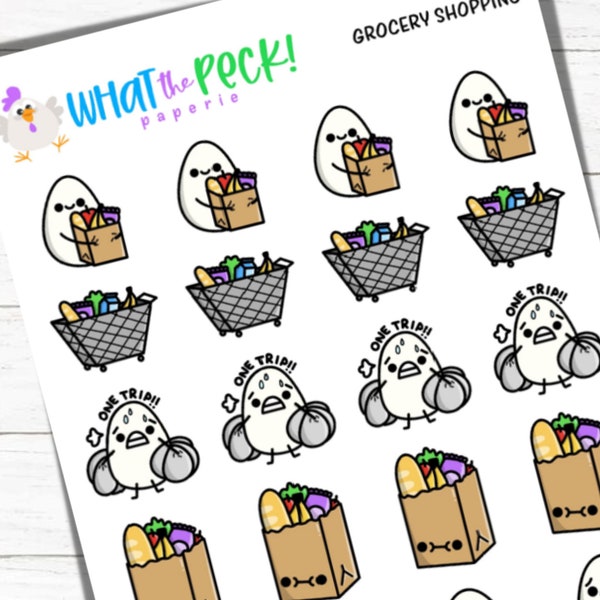 Grocery Shopping Planner Icon Stickers | Groceries Cart Buggy Basket Eggs Bread Milk Bags Snacks Vegetables To Do List Multicolor Kawaii