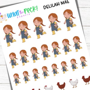 Autocollants de planificateur de poulet de fille de fermier | Dalila Mae | Ferme rustique dessinée à la main