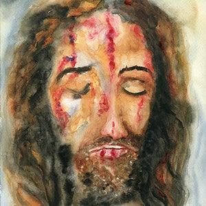 Watercolour - Holy Face of Jesus, Art Print, PRINTABLE, Altar, Sacred Picture, Religious Print, Prayer Room, Prayer, Meditation, Quiet Time